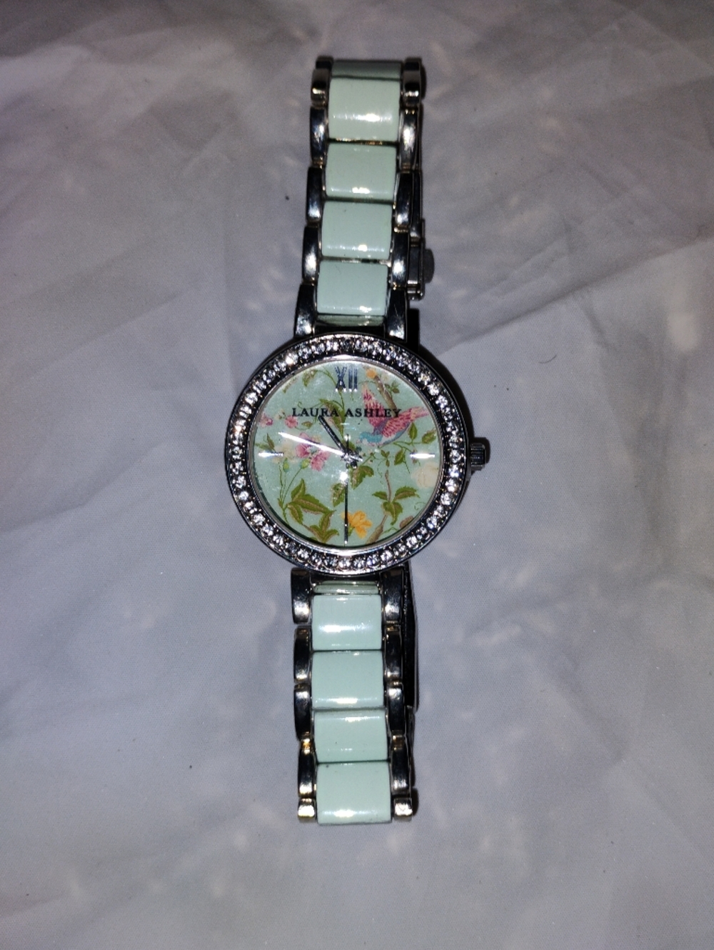 Laura Ashley Mint Floral Dial Crystal-Trim Bracelet Watch